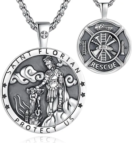 Miniatura 220 de EUDORA Collar de plata de ley 925, San Cristóbal y San Benito, San Miguel, Virgen María, San Judas Tadeo, Cruz de Buen Pastor y Arcángel, Medalla
