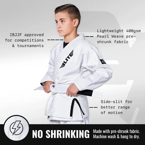 Miniatura 2 de Elite Sports Kids BJJ GI - Kimono brasileño Jiujitsu Gi con tela preencogida y cinturón, para niños y jóvenes, aprobado por la IBJJF