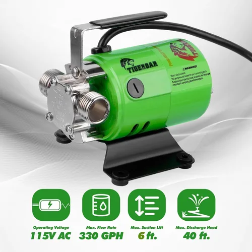 Miniatura 2 de TIGEROAR Bomba de transferencia de agua de 115 V, bomba de agua de 330 GPH portátil eléctrica con manguera de succión de 6 pies, bomba de barril