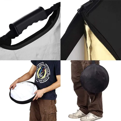 Miniatura 3 de GODOX Reflector de luz de disco portátil plegable 5 en 1 de 32 x 47 pulgadas con bolsa para estudio y fotografía, dorado, plateado, negro, blanco