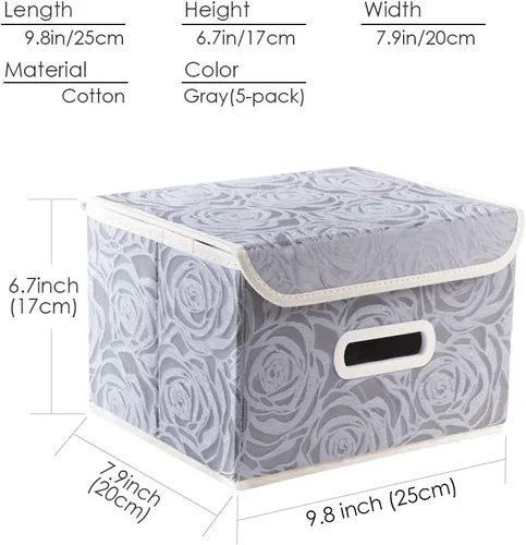 Miniatura 5 de PRANDOM Cajas de almacenamiento apilables con tapas [paquete de 5] cubos de almacenamiento decorativos de tela, canastas organizadoras con asas