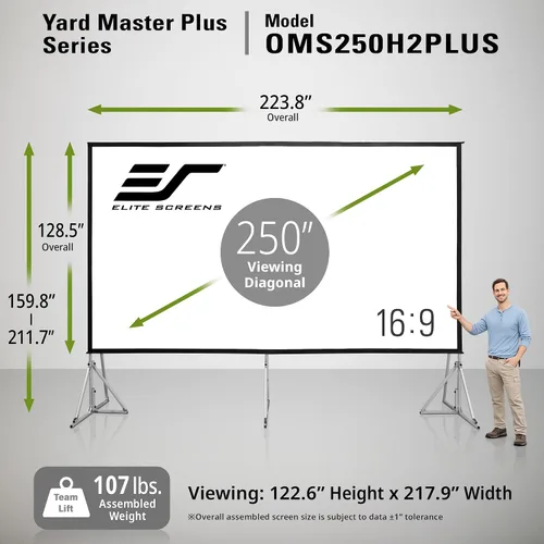Miniatura 7 de Elite Screens Yard Master Plus, pantalla de proyector portátil ajustable con ajuste de altura 16:9 de 250 pulgadas, proyección frontal de cine 4K HD