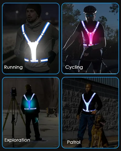 Miniatura 7 de Zacro LED Reflective Vest Running Gear, 5 Lights Colors High Visibility Reflective Running Gear Rechargeable Light Up Running Vest for Walking