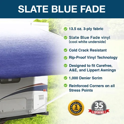 Miniatura 7 de Shade Pro RV Tela de repuesto para toldo Vinilo duradero de grado premium 16' [tela de 15' 2"], toldo para cámper azul grisáceo en degradé Slate