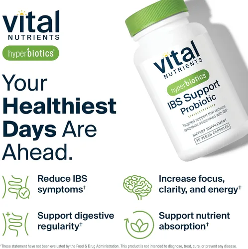 Miniatura 7 de Hyperbiotics Vital Nutrients IBS Probiotic Reduce los síntomas del SII Probiótico vegano clínicamente estudiado para aliviar el SII