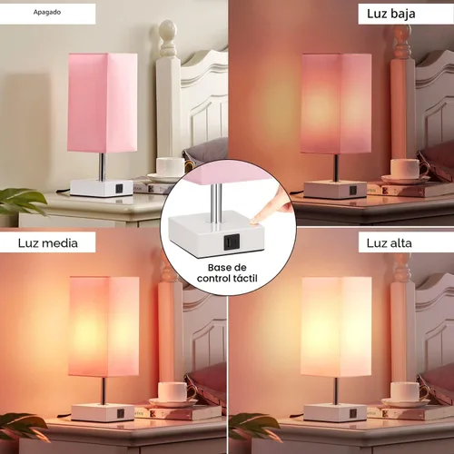 Miniatura 4 de Lámpara de mesa Ambimall con control táctil y 2 puertos de carga USB, lámpara de mesa de 3 modos para mesita de noche, lámpara de noche para A: rosa
