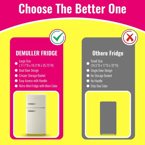 Miniatura 5 de DEMULLER - Refrigerador retro mini de 3.5 pies cúbicos, refrigerador pequeño con congelador superior, refrigerador compacto de tamaño para Blanco