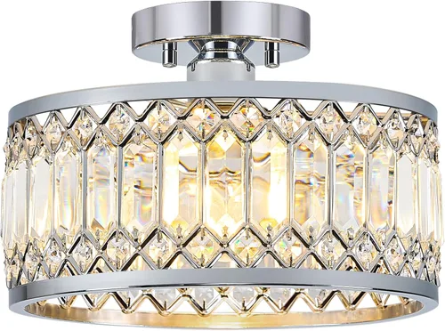 Miniatura 10 de Pevfah Lámpara de techo negra de cristal, moderna lámpara de techo semiempotrada, accesorios de iluminación de pasillo redondo para cocina, entrada