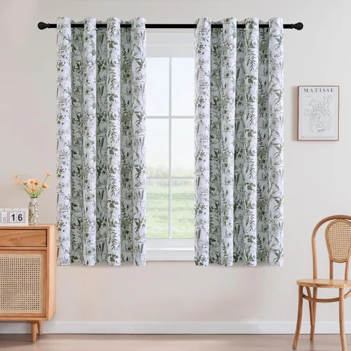 Miniatura 26 de H.VERSAILTEX Cortinas opacas de 63 pulgadas de largo, juego de 2 paneles de cortinas con estampado floral para sala de estar, cortinas de ventana