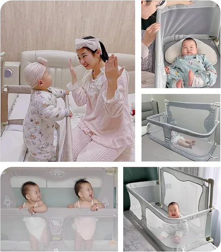 Miniatura 4 de 3 en 1 moisés de bebé, cama de dormir co para bebé, para cama de bebé en cama, cuna portátil, ventana de malla transpirable y visible, cubierta