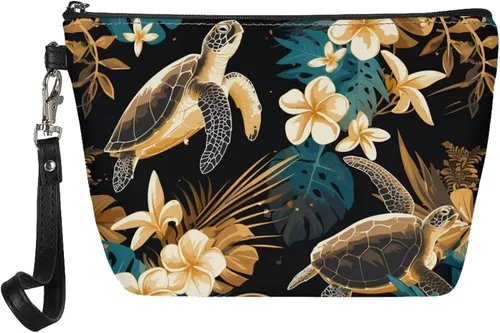 Miniatura 15 de Howilath Abstract Art Cat Cosmetic Pouch for Women PU Leather Toiletry Storage Bag Trapezoid Makeup Bags with Wrist Strap