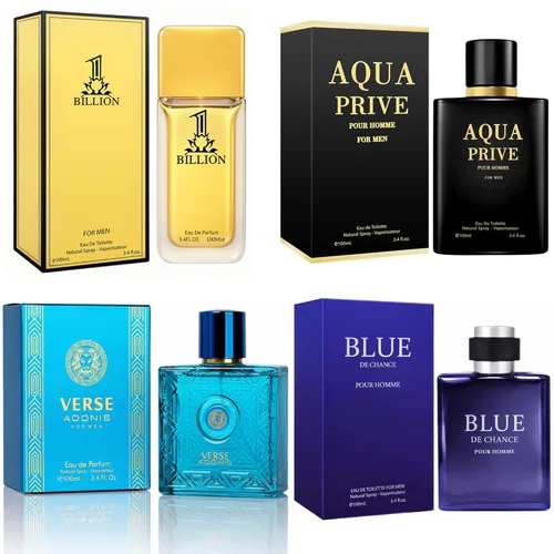 Miniatura 36 de Set de colonia para hombre, EDP, pack de 4 (3.4 oz / 100 mL), Amazing Code Gold, Verse Adonis Blue, AzuraAD, Invincible, Office Clean & Confident