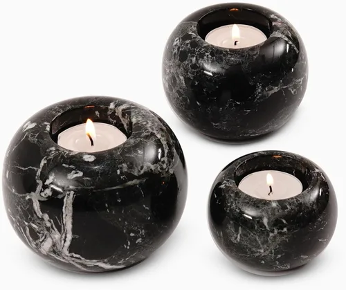 Radicaln Portavelas de mármol de 4 pulgadas, color negro, hecho a mano, para decoración del hogar, juego ideal de 3 portavelas votivas pequeñas y