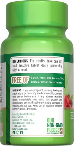 Miniatura 7 de Nature's Truth Vitamina B12 60 tabletas de disolución rápida 2500 mcg con ácido fólico Vegano, sin OMG y sin gluten
