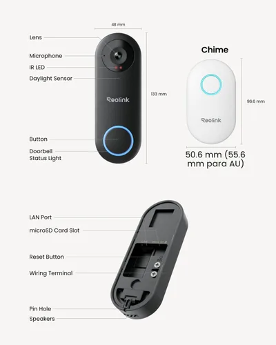 Miniatura 8 de REOLINK Timbre de video con cámara WiFi, con cable 2K al aire libre, WiFi 5G y 2.4G, ángulo de visión amplio 4:3, detección inteligente, Negro