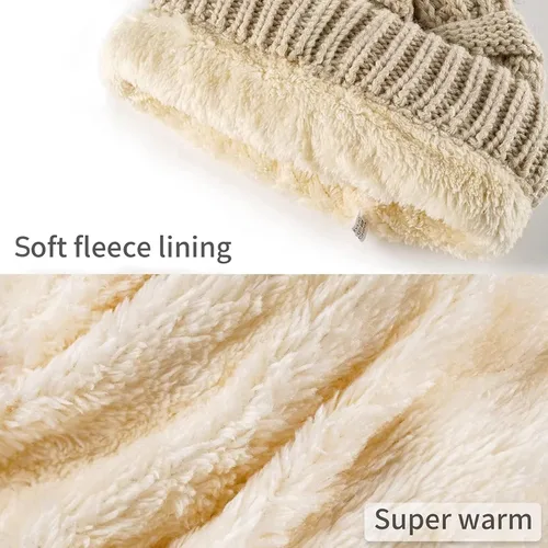 Miniatura 3 de IYEBRAO - Paquete de 2 gorros de invierno para mujer con pompones y forro polar suave y cálido
