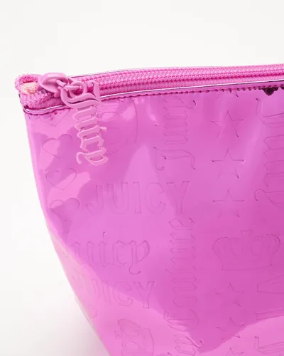 Miniatura 4 de Juicy Couture Bolsa de maquillaje rosa intenso, organizador de cosméticos, artículos esenciales de viaje, con cremallera, cuña brillante