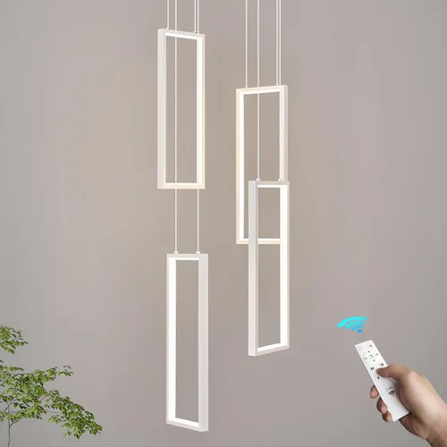 Miniatura 23 de Lámpara Colgante Moderna de Altura Ajustable Luminaria Negra 252W LED Luces Colgantes 12 Anillos Candelabro Rectangular Escalera Candelabro Grande