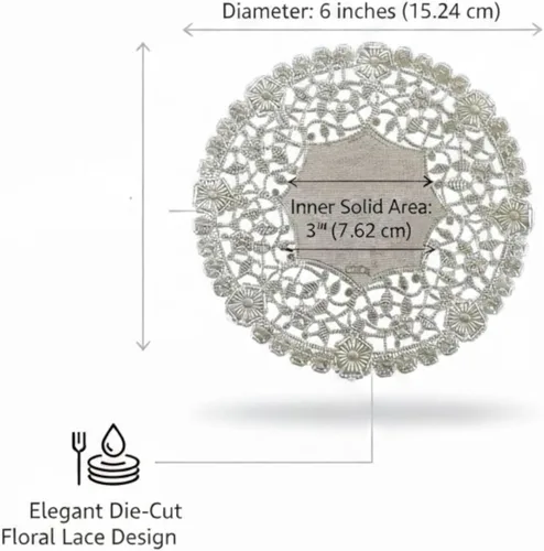 Miniatura 6 de Doilies de encaje de papel de aluminio plateado de 6 pulgadas, decoración redonda desechable en relieve para bodas, fiestas de té, postres