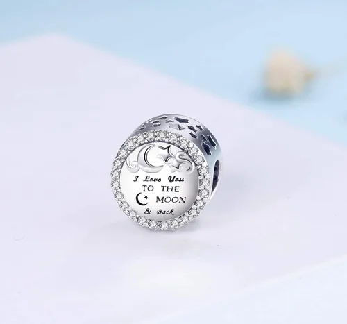 Miniatura 3 de MUERDOU Collar de pulsera de plata de ley 925 con dije de "I Love You to the Moon and Back Charm" para mujer
