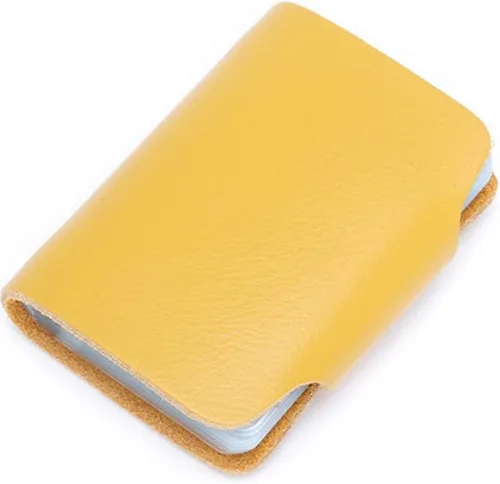 Miniatura 3 de YaJaMa Cartera para tarjetas de crédito, pequeña, de piel auténtica, 26 ranuras, para tarjetas, organizador para mujeres y hombres, Amarillo