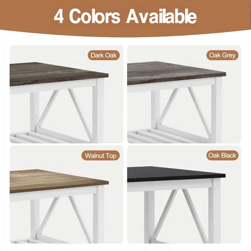 Miniatura 6 de Mesa de café de granja, mesa de café de roble blanco para sala de estar, mesa de centro rectangular de madera de 2 niveles con estante de listones