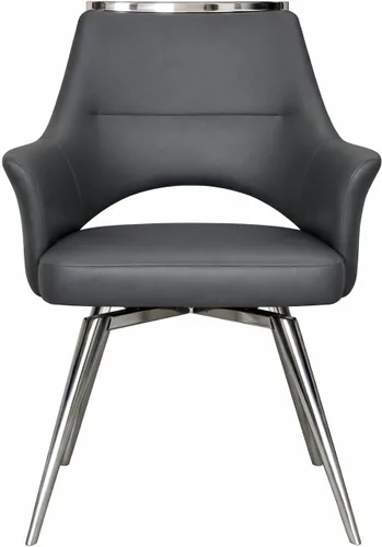 Miniatura 4 de Atlas Silla de comedor giratoria tapizada con brazos Asiento acolchado de cocina Patas cromadas pulidas en base giratoria Tapicería de tela