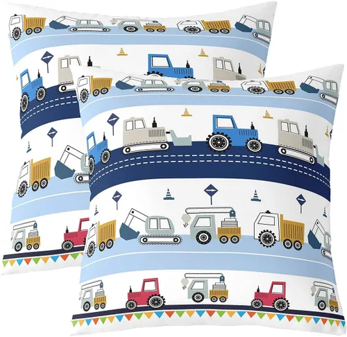 Miniatura 20 de Juego de 2 fundas de almohada de construcción de 16 x 16 pulgadas, fundas de almohada suaves para camiones, fundas de cojín para sala de estar