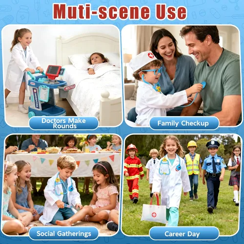 Miniatura 4 de Kit de médico para niños pequeños de 3 a 5 años, divertido juego de doctor para niñas de 2, 3, 4, 5 años, juguetes de vestir con carrito, disfraz