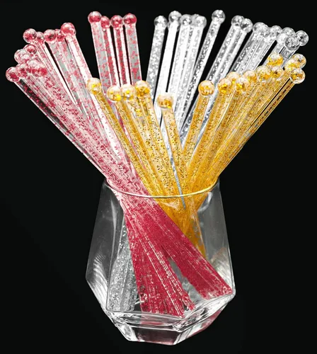 Miniatura 12 de hapray 50 palitos de plástico con purpurina dorada, paletas de pastel de cristal, agitadores de bebidas de café, palitos de piruleta para fiesta