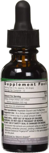 Miniatura 2 de Nature's Answer Hoja de ginkgo, extracto de ginkgo biloba de 1 onza sin alcohol, promueve la función cognitiva, claridad mental, refuerzo de energía