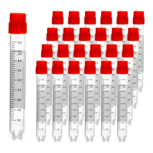 Miniatura 36 de Cryoviales de 0.0 fl oz, 25Pcs Cryotubes con código de barras lateral, frascos de esterilización con rosca externa, tubos de muestra con tapas Azul