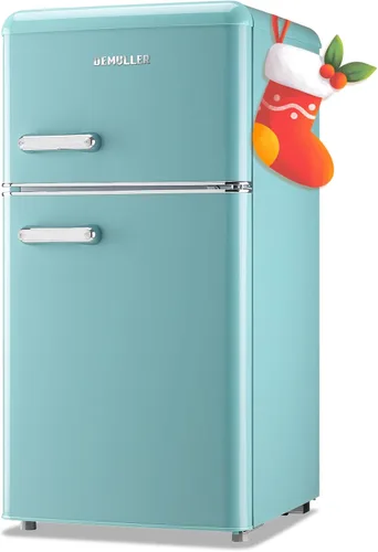 Miniatura 11 de DEMULLER - Refrigerador retro mini de 3.5 pies cúbicos, refrigerador pequeño con congelador superior, refrigerador compacto de tamaño para Blanco
