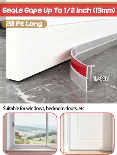 Miniatura 3 de Cierre de puerta para clima para máximas brechas 13mm - 1.38'' W x 20' L Tapón de corriente de puerta para marco inferior de puerta Ventana