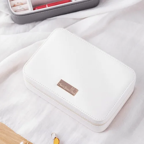 Miniatura 5 de SANQIANWAN Pequeña caja organizadora de viaje de joyería con estuche portátil de piel sintética para collares anillos aretes regalos para novia