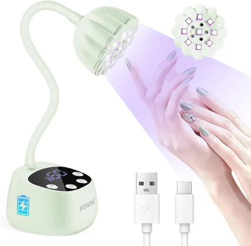 JODSONE Lámpara de uñas UV de curado rápido, lámpara de cuello de cisne portátil y flexible con diseño ajustable de 360°, secadora LED recargable