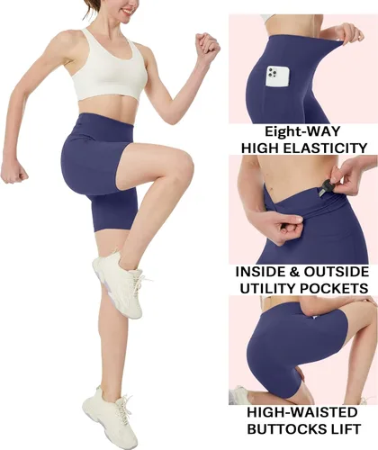 Miniatura 4 de KOWTIGER Pantalones cortos de yoga para mujer, cintura alta, con bolsillos, elásticos, para ciclismo, correr, deporte, entrenamiento, gimnasio