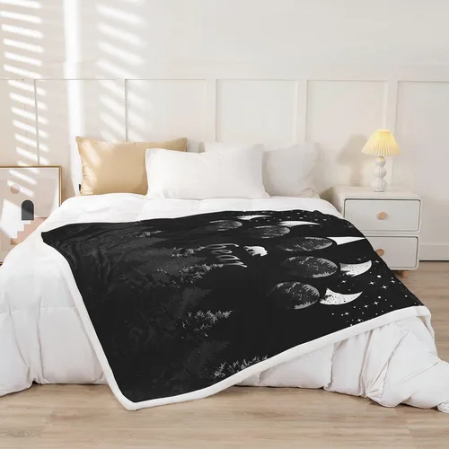 Miniatura 2 de Manfei Manta de oso gris y negro con silueta de árbol para sofá, manta de cama temática de animales salvajes para niños y adolescentes, decoración