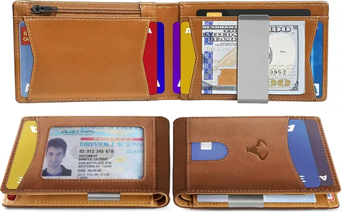Miniatura 4 de Cartera Bulliant fina para hombre, cartera de piel para hombre con bolsillo delantero para tarjetas, 7 x 10 x 27cm (3" x 4.3"), 11 tarjetas+clip