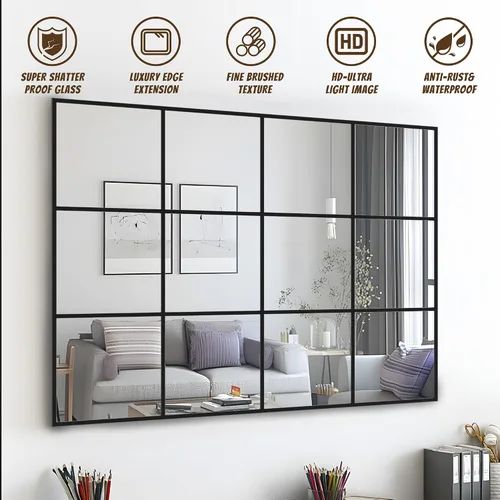 Miniatura 7 de Antok Espejo de pared, espejo decorativo de ventana de 24 x 36 pulgadas, espejo de pared con marco de metal, colgante o inclinado para sala