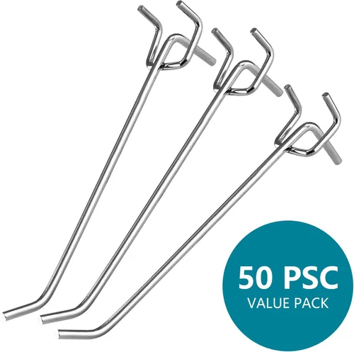 Miniatura 2 de Jiozermi 50 ganchos para tablero de clavijas de 6 pulgadas, ganchos de clavija resistentes, ganchos de metal para estantes de 1/4 pulgadas y 1/8
