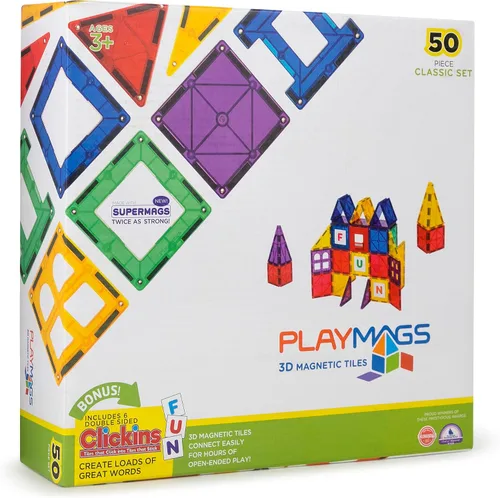 Miniatura 11 de Playmags - Azulejos magnéticos para niños – Juego de construcción con imanes de 100 piezas para niños pequeños de 1 a 5 años Juguete Stem