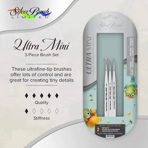 Miniatura 3 de Silver Brush UMS-2435S Ultra Mini - Juego de cepillos de mango corto, 3 por paquete Conjunto de puntos apretados