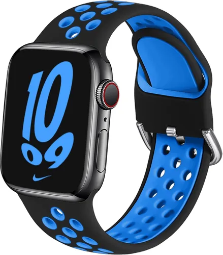Miniatura 23 de Correa deportiva compatible con Apple Watch 42mm 44mm 45mm 46mm 49mm 38mm 40mm 41mm para mujeres y hombres, correa de repuesto transpirable de Negro