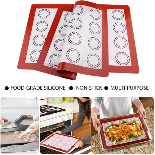 Miniatura 5 de LotFancy Tapete de silicona para hornear, paquete de 2 forros antiadherentes para hornear macarrones para galletas, masa rodante, pan y pastelería