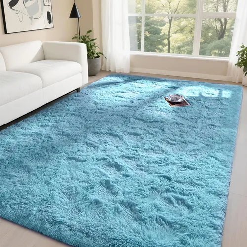 Miniatura 52 de DweIke Alfombras Shag Esponjosas Azules para Dormitorio Sala de Estar, 5x8 Grande Suave Felpa Tie-Dye Azul Cielo para Niñas y Niños, Alfombra Azul