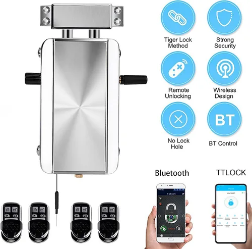 Miniatura 2 de Cerradura de puerta electrónica, cerradura de puerta antirrobo de aleación de zinc con 4 controles remotos, cerradura de control remoto inteligente