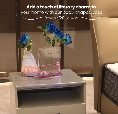 Miniatura 4 de Alpharan Florero de libro para decoración del hogar, florero acrílico transparente en forma de libro con sabor artístico y cultural para el hogar