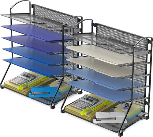 Miniatura 8 de SimpleHouseware - Bandeja organizadora para documentos de escritorio con 6 bandejas Plata