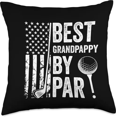 Best Dad By Par Golfing Apparel by AlphaONE Best Grandpappy by Par USA Flag Fathers Day Golfing Dad Throw Pillow, 18x18, Multicolor
